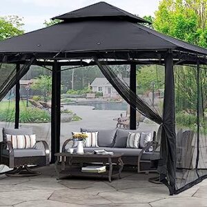 Dhyazqfit Mosquito Net for Outdoor Gazebo Canopy 4-Panel Canopy Screen Wall with Zipper for 10 x 10' Patio Gazebo and Tent (Mosquito Net Only) 10' x 10' Black