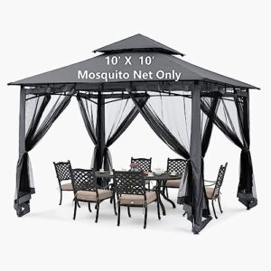 Dhyazqfit Mosquito Net for Outdoor Gazebo Canopy 4-Panel Canopy Screen Wall with Zipper for 10 x 10' Patio Gazebo and Tent (Mosquito Net Only) 10' x 10' Black