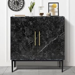 REHOOPEX Storage Cabinet, Modern Buffet Cabinet, Free Standing Sideboard and Buffet Storage with Door, Wood Cabinet for Bedroom, Living Room, Kitchen, Office or Hallway (1, Black Marble Pattern)