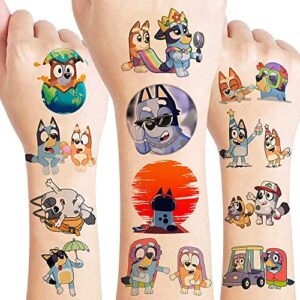 8 sheets blueys party supplies temporary tattoos, (136pcs) birthday party supplies favors super cute fake tattoos stickers party decorations boys girls school rewards gifts