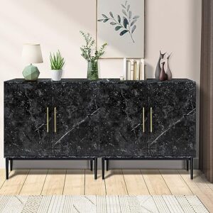 REHOOPEX Storage Cabinet, Modern Buffet Cabinet, Free Standing Sideboard and Buffet Storage with Door, Wood Cabinet for Bedroom, Living Room, Kitchen, Office or Hallway (1, Black Marble Pattern)