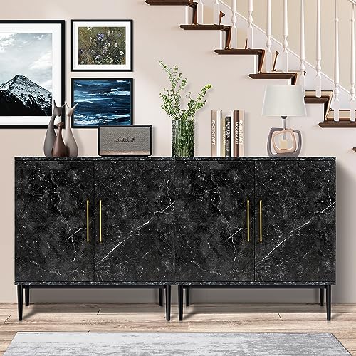 REHOOPEX Storage Cabinet, Modern Buffet Cabinet, Free Standing Sideboard and Buffet Storage with Door, Wood Cabinet for Bedroom, Living Room, Kitchen, Office or Hallway (1, Black Marble Pattern)