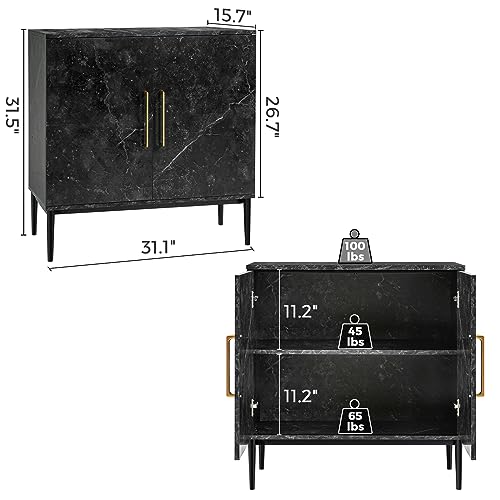 REHOOPEX Storage Cabinet, Modern Buffet Cabinet, Free Standing Sideboard and Buffet Storage with Door, Wood Cabinet for Bedroom, Living Room, Kitchen, Office or Hallway (1, Black Marble Pattern)