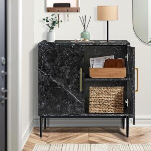 REHOOPEX Storage Cabinet, Modern Buffet Cabinet, Free Standing Sideboard and Buffet Storage with Door, Wood Cabinet for Bedroom, Living Room, Kitchen, Office or Hallway (1, Black Marble Pattern)