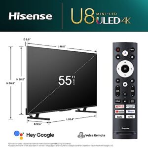 Hisense 55-Inch Class U8 Series ULED Mini-LED Google Smart TV - Quantum Dot Color, 144Hz Game Mode Pro, 1500-Nit Dolby Vision IQ, Hands Free Voice Control, Compatible with Alexa (55U8K, 2023 Model)