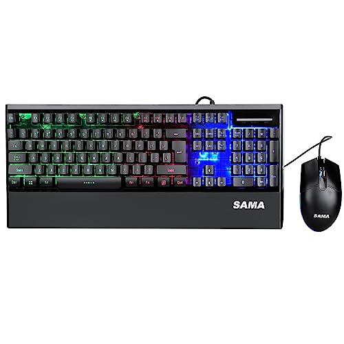 SAMA HJ9525 RGB Gaming Mechanical Keyboard and Mouse Set Wired 108 Keys Computer Keyboard and RGB Mouse Black