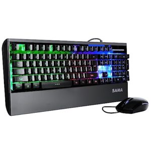 SAMA HJ9525 RGB Gaming Mechanical Keyboard and Mouse Set Wired 108 Keys Computer Keyboard and RGB Mouse Black