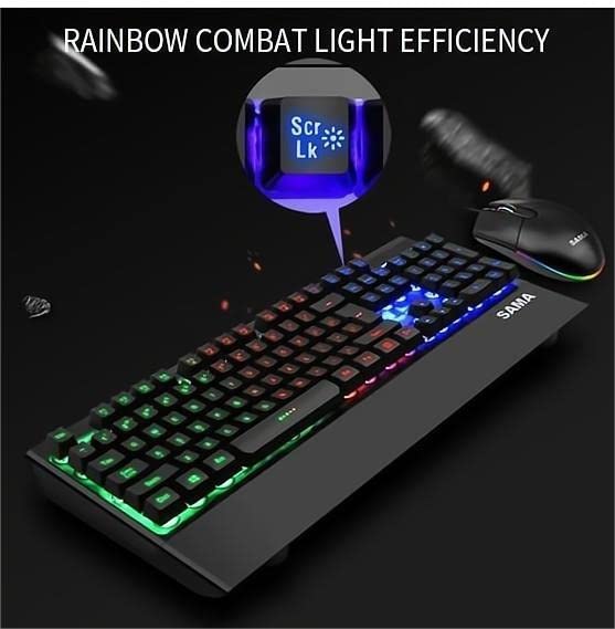 SAMA HJ9525 RGB Gaming Mechanical Keyboard and Mouse Set Wired 108 Keys Computer Keyboard and RGB Mouse Black