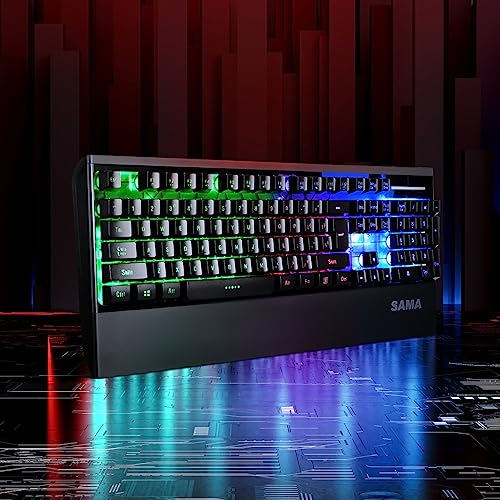 SAMA HJ9525 RGB Gaming Mechanical Keyboard and Mouse Set Wired 108 Keys Computer Keyboard and RGB Mouse Black