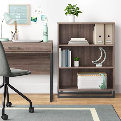 FARMAHAR Stylish and Contemporary 3-Shelf Open Bookshelf with Metal Frame for Room Décor and Organization