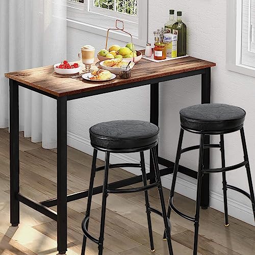 Homaterial Bar Stools, Set of 2 Bar Chairs,Round PU Upholstered Breakfast Stools with Footrest, Metal Frame, Kitchen Counter Height Bar Stools, for Dining Room, Kitchen, Black