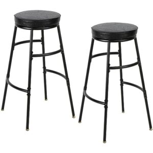 Homaterial Bar Stools, Set of 2 Bar Chairs,Round PU Upholstered Breakfast Stools with Footrest, Metal Frame, Kitchen Counter Height Bar Stools, for Dining Room, Kitchen, Black