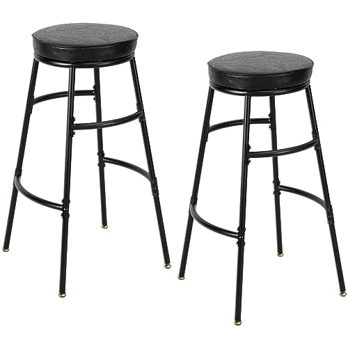 Homaterial Bar Stools, Set of 2 Bar Chairs,Round PU Upholstered Breakfast Stools with Footrest, Metal Frame, Kitchen Counter Height Bar Stools, for Dining Room, Kitchen, Black