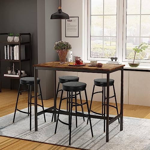 Homaterial Bar Stools, Set of 2 Bar Chairs,Round PU Upholstered Breakfast Stools with Footrest, Metal Frame, Kitchen Counter Height Bar Stools, for Dining Room, Kitchen, Black