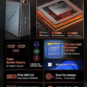 KAMRUI Intel Core i7-12650H Mini Gaming PC, 32GB DDR4 Dual Channel 512GB M.2 NVME SSD, Mini Tower PC Windows 11 Pro with 4K Triple Display, Type C, WiFi 6, BT 5.2, Mini Desktop Computer for Office