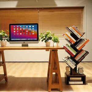 HXXUYY 6 Tier Tree Bookshelf Free Standing Bookcase Rust Brown Storage Book Self for Books,Albums,CDs,Magazines, Wooden Morden Book Storage Rack Display for Office/Livingroom/Bedroom