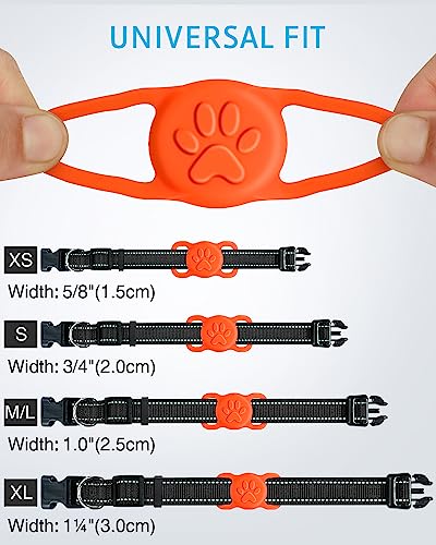 Joytale 2 Pack Airtag Dog Collar Holder, Elastic Silicone Air Tag Holder for Dogs and Cats, Light and Durable Apple Airtag Holder with Slide-On Loop(Hot Pink/Orange)