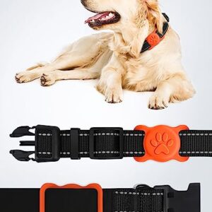 Joytale 2 Pack Airtag Dog Collar Holder, Elastic Silicone Air Tag Holder for Dogs and Cats, Light and Durable Apple Airtag Holder with Slide-On Loop(Hot Pink/Orange)