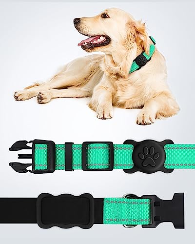 Joytale 2 Pack Airtag Dog Collar Holder, Elastic Silicone Air Tag Holder for Dogs and Cats, Light and Durable Apple Airtag Holder with Slide-On Loop(Black/Mint)