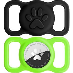 joytale 2 pack airtag dog collar holder, elastic silicone air tag holder for dogs and cats, light and durable apple airtag holder with slide-on loop(black/green)