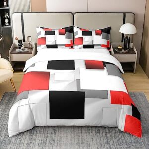 jejeloiu cotton duvet cover black red gray geometry duvet cover twin size cotton kids grid buffalo check bedding set for women men rectangle pattern comforter cover set soft abstract bedspread cover