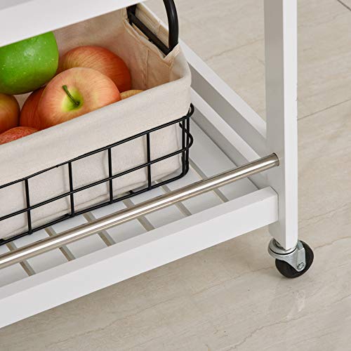 TybAtt Carts 3-Tier Home Trolley Kitchen Storage Cart W/Steel Bars 4 Universal Wheels Rolling Unit Organiser Living Room