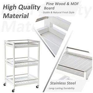 TybAtt Carts 3-Tier Home Trolley Kitchen Storage Cart W/Steel Bars 4 Universal Wheels Rolling Unit Organiser Living Room