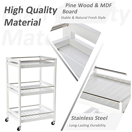 TybAtt Carts 3-Tier Home Trolley Kitchen Storage Cart W/Steel Bars 4 Universal Wheels Rolling Unit Organiser Living Room