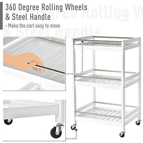 TybAtt Carts 3-Tier Home Trolley Kitchen Storage Cart W/Steel Bars 4 Universal Wheels Rolling Unit Organiser Living Room