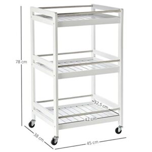 TybAtt Carts 3-Tier Home Trolley Kitchen Storage Cart W/Steel Bars 4 Universal Wheels Rolling Unit Organiser Living Room