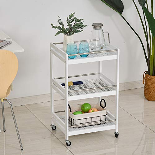 TybAtt Carts 3-Tier Home Trolley Kitchen Storage Cart W/Steel Bars 4 Universal Wheels Rolling Unit Organiser Living Room