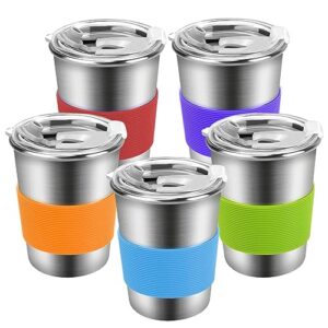 yummy sam 5 pack 8 oz kids cups with lids, stainless steel spill-proof unbreakable insulated drinking water tumblers with anti-slip sleeves for children toddlers adults