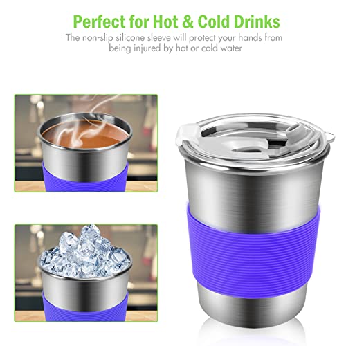 Yummy Sam 5 Pack 8 oz Kids Cups with Lids, Stainless Steel Spill-proof Unbreakable Insulated Drinking Water Tumblers with Anti-slip Sleeves for Children Toddlers Adults