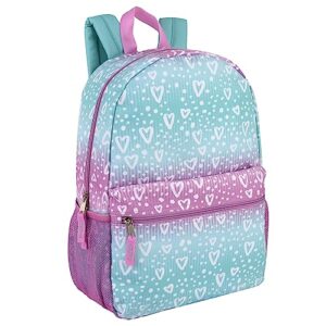 17 inch backpack with side pockets for girls for school, travel, hiking, camping (ombre hearts)