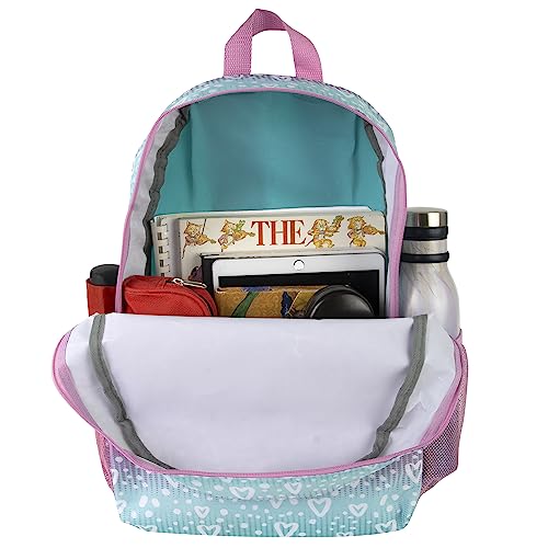 17 Inch Backpack with Side Pockets for Girls for School, Travel, Hiking, Camping (Ombre Hearts)