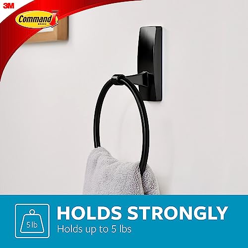 Command Hand Towel Holder Matte Black with Water Resistant Command Strips, Rust Resistant Bathroom Organizer, Holds up to 5 lbs