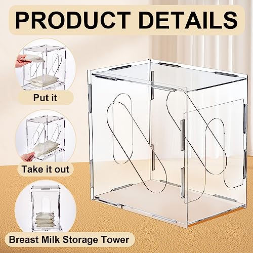 Sintuff 2 Pcs Breast Milk Storage Tower Clear Breast Milk Freezer Storage Organizer Reusable Breastmilk Storage Container Breastmilk Freezer Organizer Breastfeeding Essentials, Storing Freezing Milk