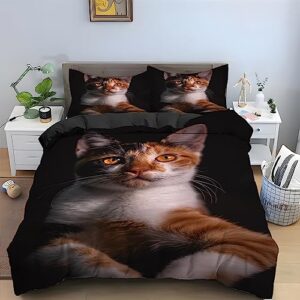 black maine coon cat full size duvet cover animal pattern bedding set 3 piece, comfort fluffy microfiber comforter cover and 2 pillowcases 20" x 26" with zipper closure and ties