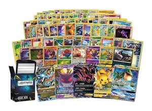 lightning card collection premium bundle :100+ cards inculdes 20 foil cards | 4 legendary ultra rare v, gx, or ex | lcc box that is compatible with pokemon cards