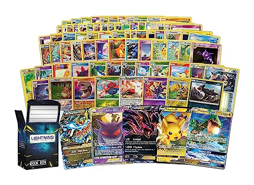 Lightning Card Collection Premium Bundle :100+ Cards inculdes 20 foil Cards | 4 Legendary Ultra Rare V, GX, or EX | LCC Box That is Compatible with Pokemon Cards