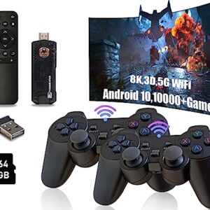 Magcubic Wireless Old Game Console Android TV Stick, Old Game Stick 8K HDMI Output, Plug & Play Video Game Stick 10000+ Games, 64G, 3D, 10 Emulators Dual 2.4G Wireless Controllers