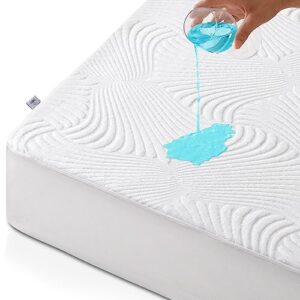 waterproof mattress protector queen size - cooling bamboo rayon mattress cover, soft breathable noiseless 3d air fabric bed mattress pad covers, machine washable, 8-21" deep pocket