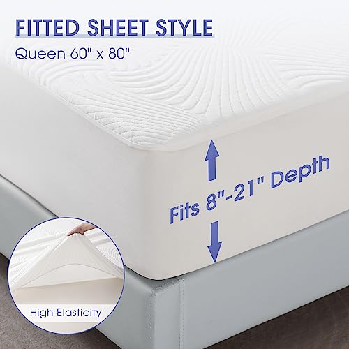 Waterproof Mattress Protector Queen Size - Cooling Bamboo Rayon Mattress Cover, Soft Breathable Noiseless 3D Air Fabric Bed Mattress Pad Covers, Machine Washable, 8-21" Deep Pocket