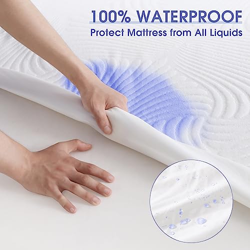 Waterproof Mattress Protector Queen Size - Cooling Bamboo Rayon Mattress Cover, Soft Breathable Noiseless 3D Air Fabric Bed Mattress Pad Covers, Machine Washable, 8-21" Deep Pocket