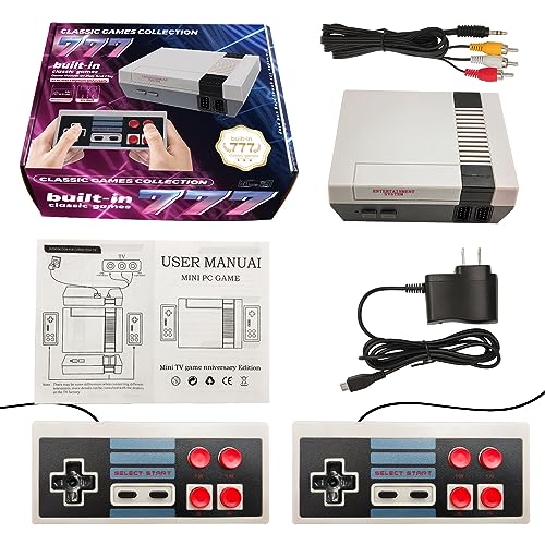 Retro Game Console Classic Mini Video Retro Game System Built-in 777 Games and 2 Controllers, 8-Bit Video Game System AV Output Plug & Play for Adults and Kids Birthday Gifts.