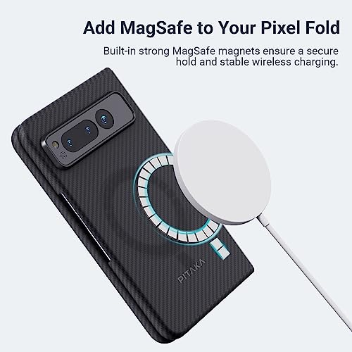 PITAKA Pixel Fold Case, Slim & Light Pixel Fold Case MagSafe, Aramid Fiber Made [MagEZ Case 3 - Black/Grey(Twill)]