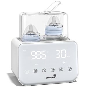 baby bottle warmer, grownsy 10-in-1 fast bottle warmer accurate tem control, with lcd display, timer, defrost, sterili-zing, keep 24h, double bottle warmer for breastmilk& formula, heat baby food jars