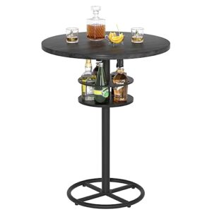vecelo round bistro bar table 36.2 inch height, 23.6 inch high wooden top, sturdy metal frame with pedestal, perfect for cocktail, pub, easy assembly, black