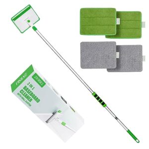 zavrski baseboard cleaner tool with 58" long handle wall cleaner mop with extendable handle 4 reusable cleaning pads baseboard duster for washing walls, ceiling, floor, window