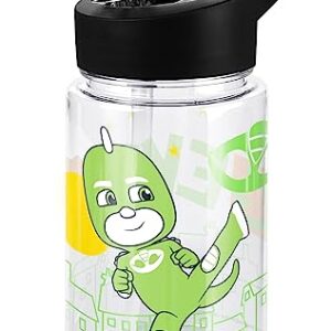 LOGOVISION PJ Masks Kids Tritan Plastic Water Bottle with Straw Lid and Handle, Reusable Tumbler for Toddlers, Unisex for Girls and Boys, 12oz, Big Gekko